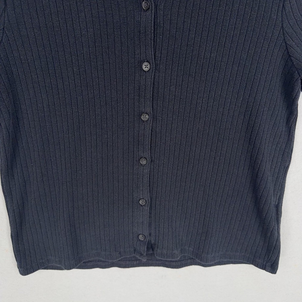 Madewell Shirt Womens Large Black Short Sleeve Ribbed Knit Polo Button Front Top - Picture 4 of 14